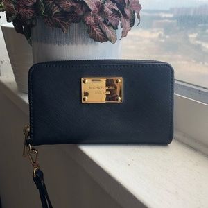 Michael Kors Black Leather Wristlet